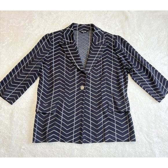 Misook Heritage Fit Blazer Women's XL Blue Chevron Print Knit Jacket 1 Button - Picture 1 of 9